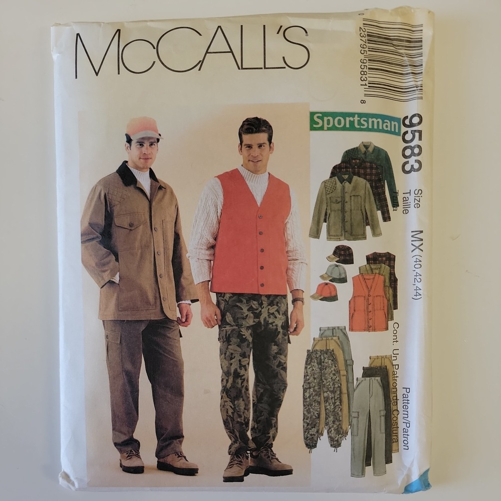Vintage McCalls 9583 Mens Hunting Jacket Vest Pants Hat Pattern 40-44 UNCUT